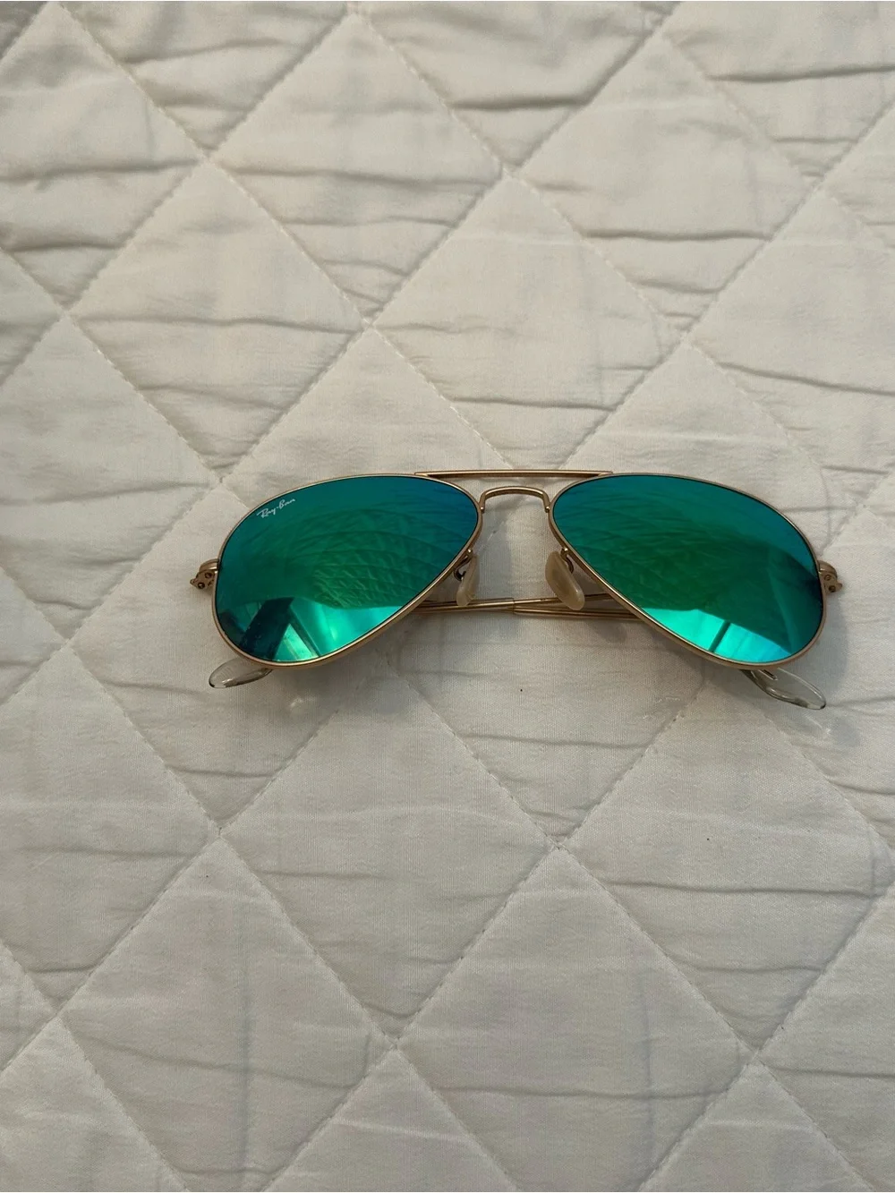 Gold Aviator Sunglasses with Green Mirrored Lenses
